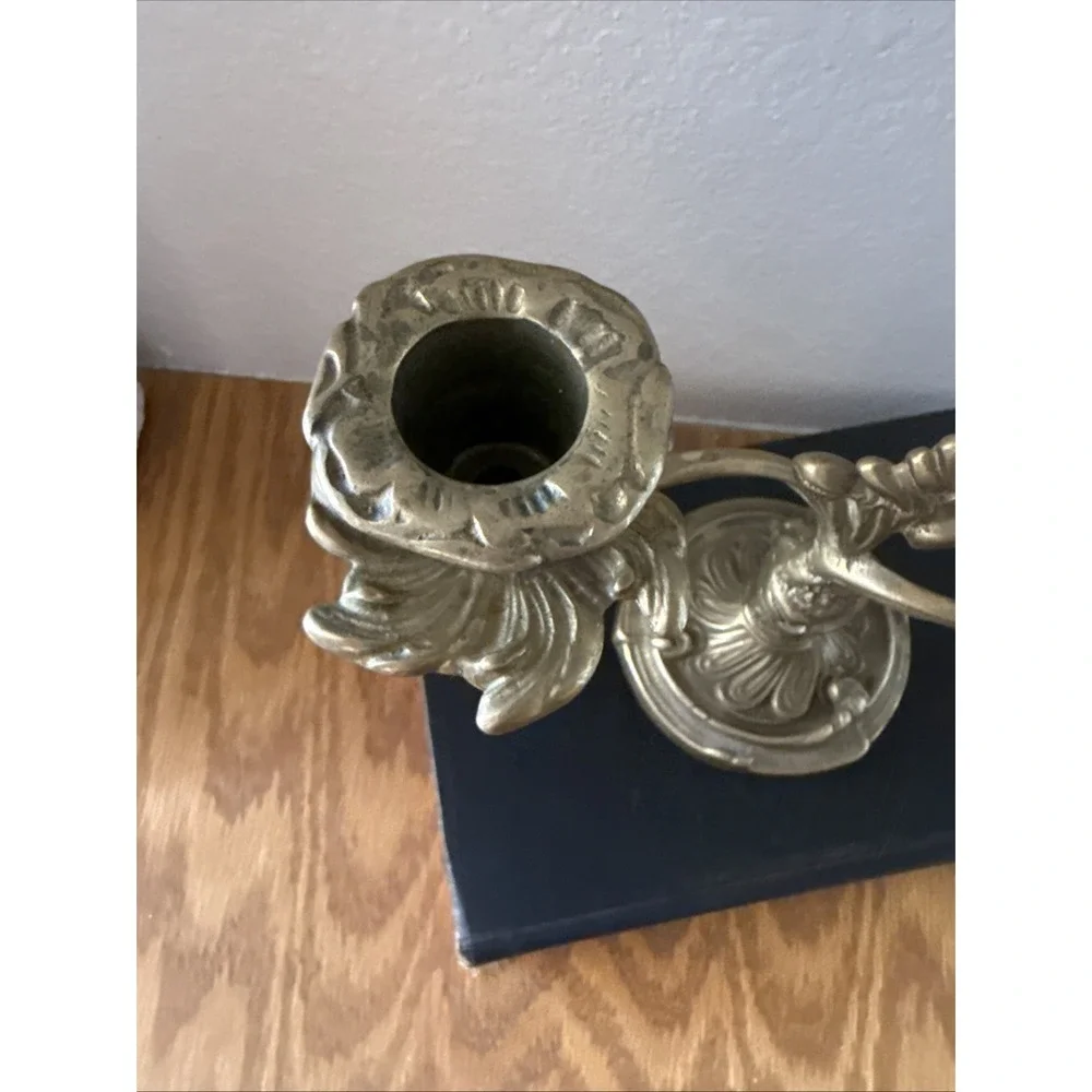 Vintage Solid Brass European French Louis XV Style 2-Arm Candelabra